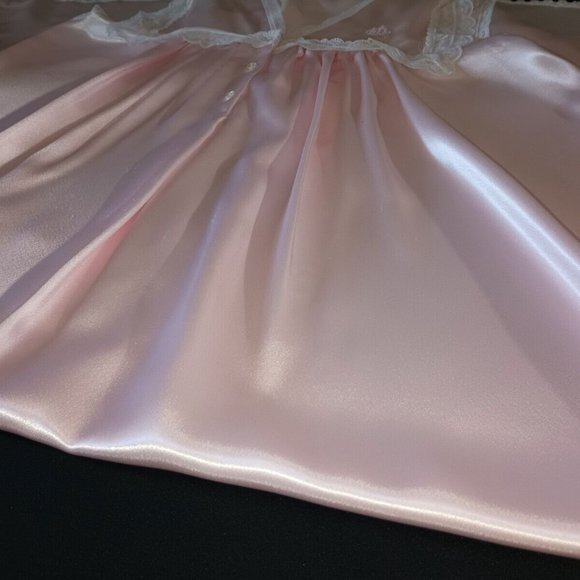 VTG CHRISTIAN DIOR PINK SATIN NIGHTGOWN M Freebust Lacy Shiny V neck Button Up - Picture 8 of 10